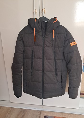 Jack Jones Gri Kapüşonlu Fermuarlı Mont
