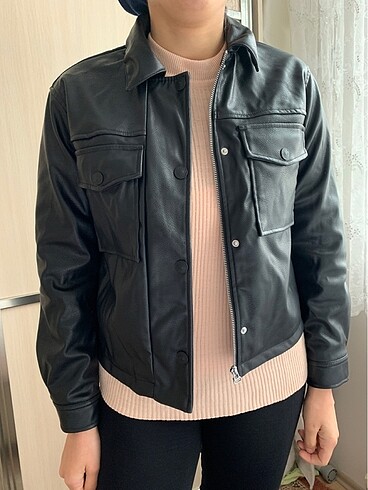Siyah Biker Deri Ceket
