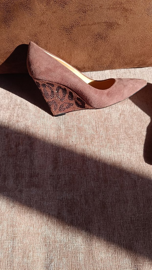 Kemal Tanca pudra rengi  Süet Dolgu Topuklu taş desenli - Görsel 2