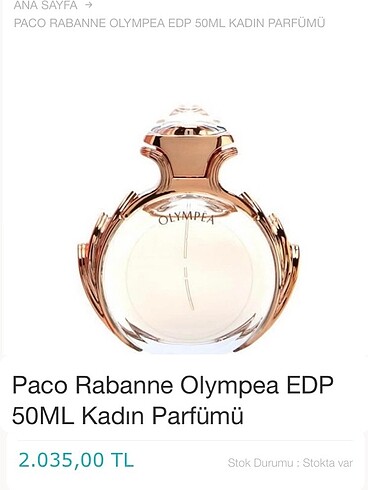  Beden Renk OLYMPEA KADIN PARFÜMÜ (paco rabanne) 80ml