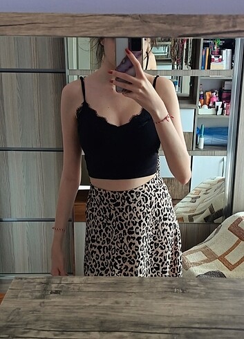 Leopar desenli Midi etek 