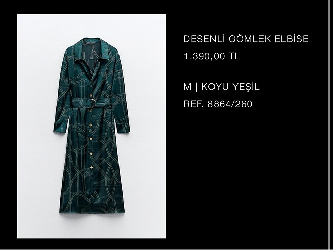Zara Zara koyu yeşil kemerli elbise.