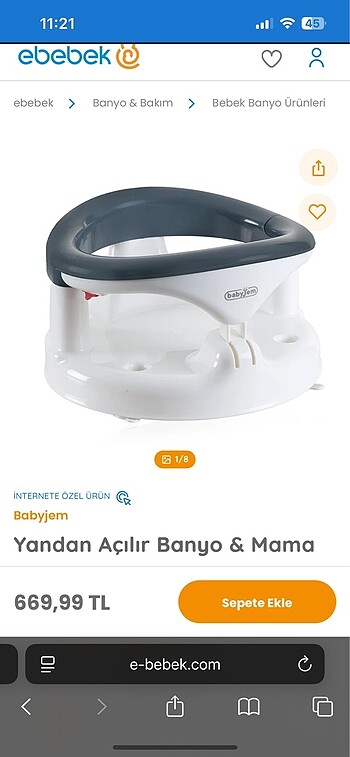 BabyJem Yandan açılan mama ve banyo oturağı minderi hediye