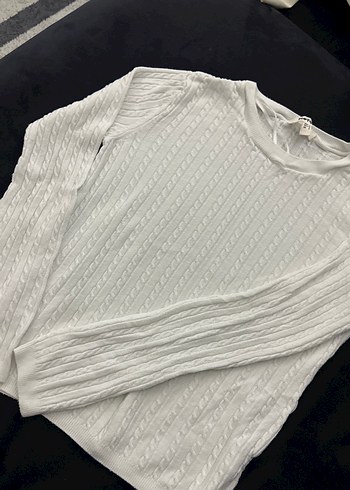 Beyaz Örgü Pamuklu Uzun Kollu Kazak - Görsel 4