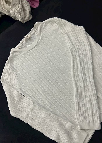 Beyaz Örgü Pamuklu Uzun Kollu Kazak - Görsel 2