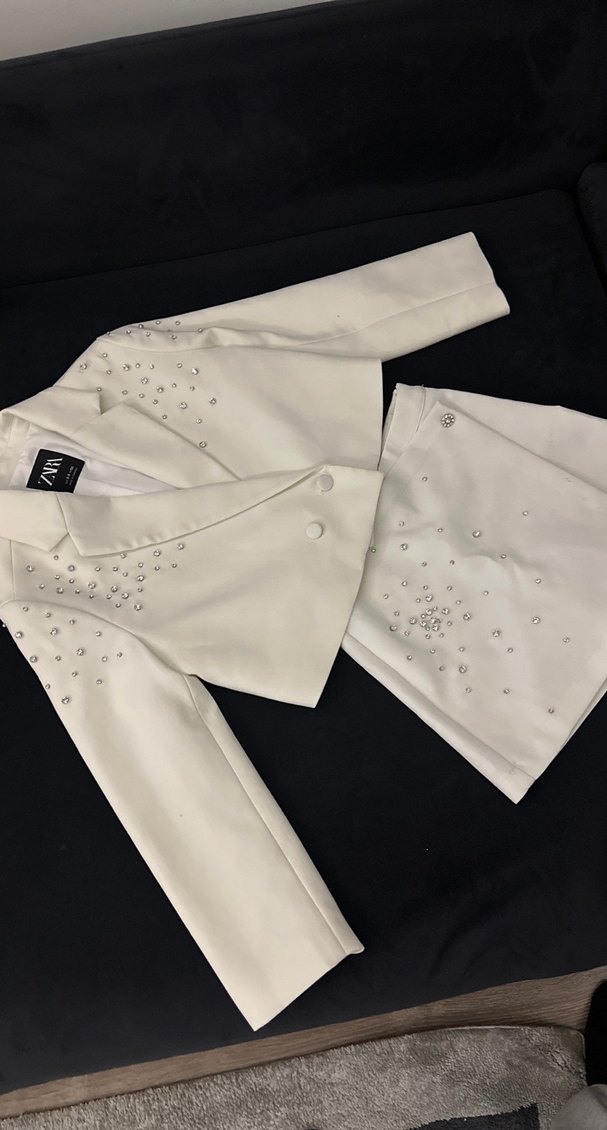 Beyaz Mini Payetli Kız çocuk Blazer Takım - Görsel 5