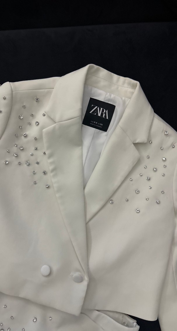 Beyaz Mini Payetli Kız çocuk Blazer Takım - Görsel 3