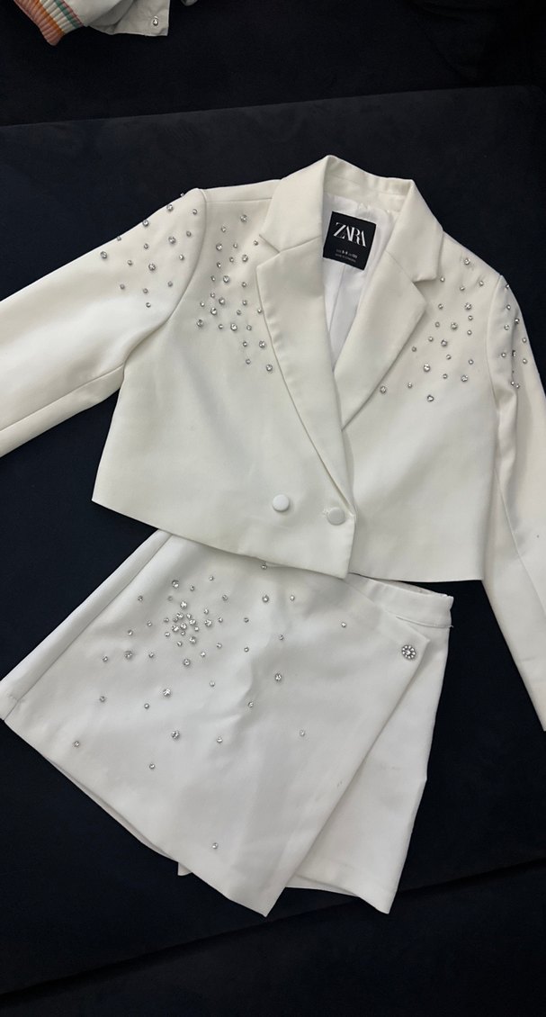 Beyaz Mini Payetli Kız çocuk Blazer Takım - Görsel 2