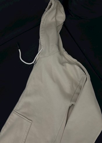 Krem Kapüşonlu Fermuarlı Kadın Sweatshirt - Görsel 3