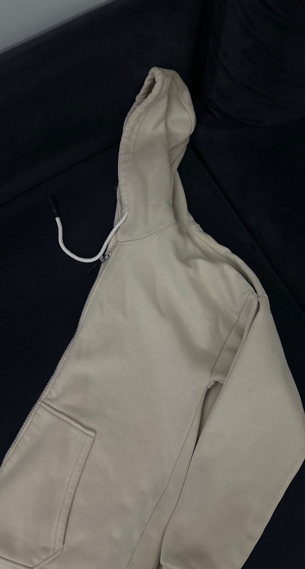 Krem Kapüşonlu Fermuarlı Kadın Sweatshirt - Görsel 3