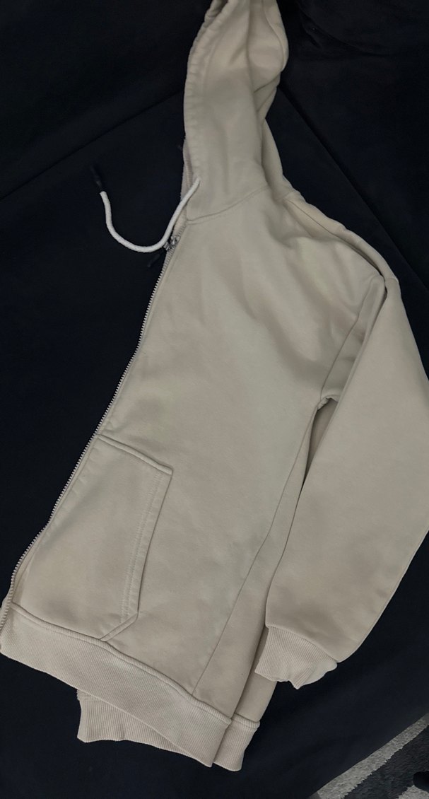 Krem Kapüşonlu Fermuarlı Kadın Sweatshirt - Görsel 2