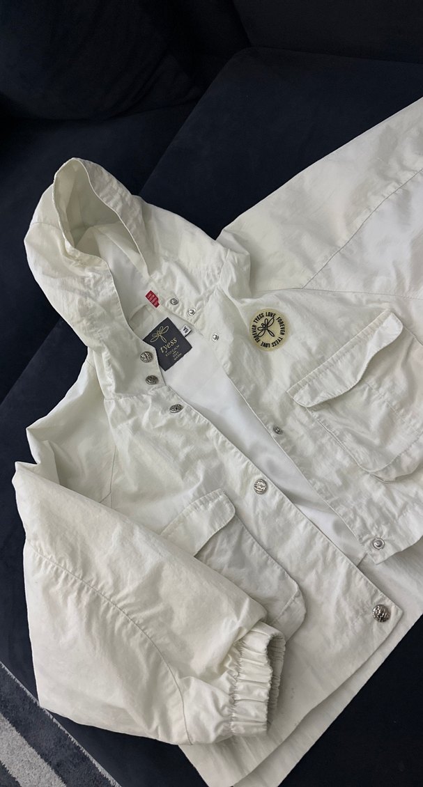 Düğmeli Beyaz Pamuklu kız çocuk Ceket - Görsel 5