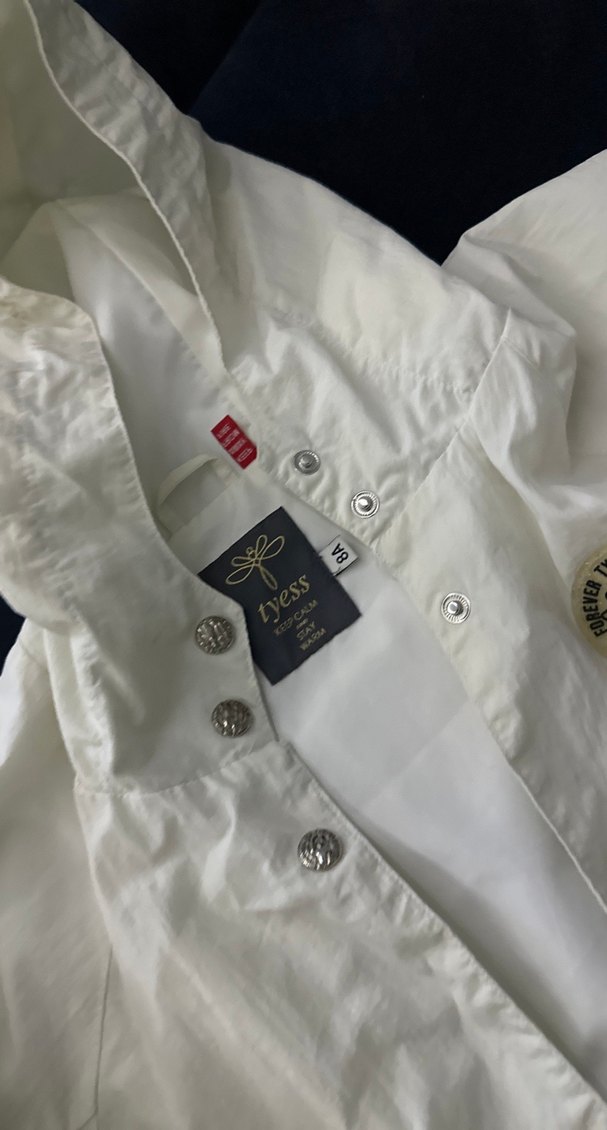 Düğmeli Beyaz Pamuklu kız çocuk Ceket - Görsel 4