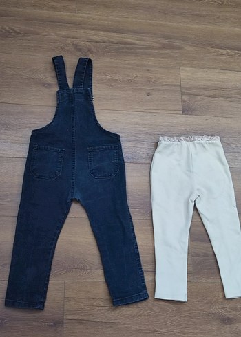 4 Yaş Beden Kızlar için Fit Kesim Gri Batik Desenli Denim Tulum