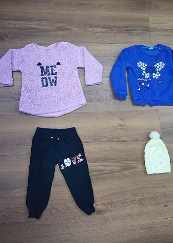 Çok Renkli Nakışlı Uzun Kollu Bebek Kız Takımı 1,5 /2 yaş