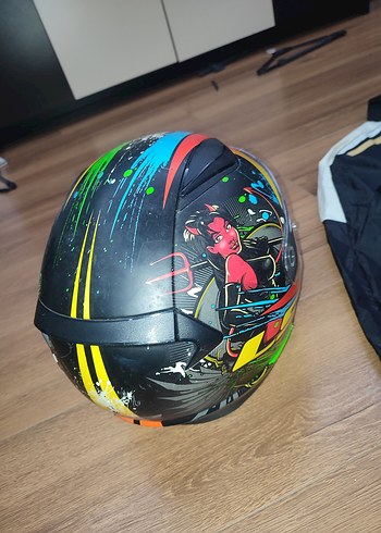 Renkli Baskılı Biker Motosiklet Kaskı s beden - Görsel 6