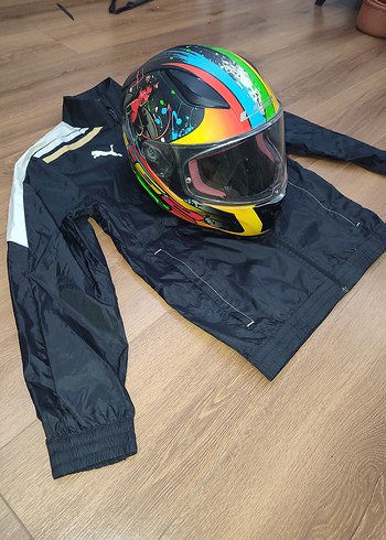 Renkli Baskılı Biker Motosiklet Kaskı s beden - Görsel 8