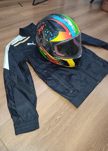 Renkli Baskılı Biker Motosiklet Kaskı s beden - Görsel 9