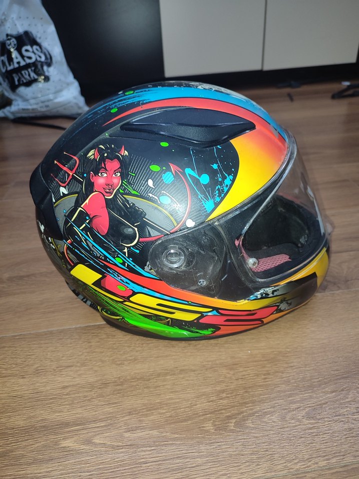 Renkli Baskılı Biker Motosiklet Kaskı s beden - Görsel 5