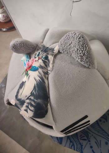 Gri Kedi Yatağı Kulaklı ve Kedi Baskılı - Görsel 4