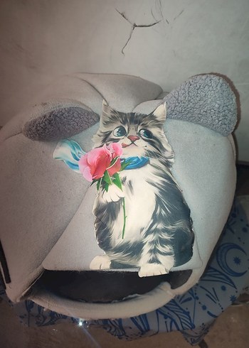 Gri Kedi Yatağı Kulaklı ve Kedi Baskılı - Görsel 2