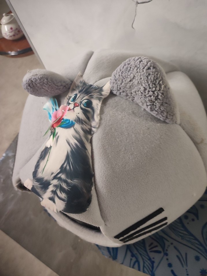 Gri Kedi Yatağı Kulaklı ve Kedi Baskılı - Görsel 4