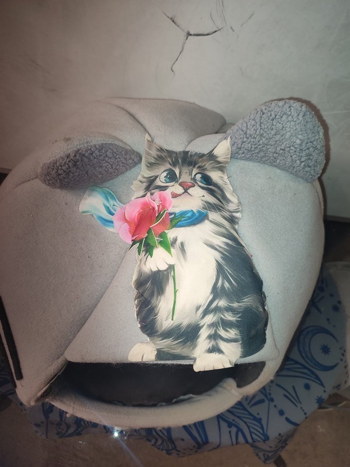 Gri Kedi Yatağı Kulaklı ve Kedi Baskılı - Görsel 2