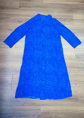 Kadın Mavi Uzun Kollu Bol Kesim Uzun Elbise 42 /44 beden uyumlu - Görsel 2