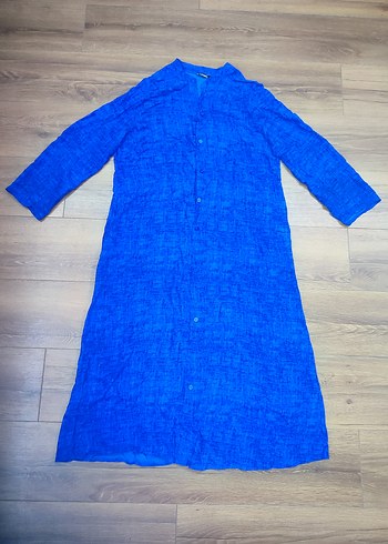 Kadın Mavi Uzun Kollu Bol Kesim Uzun Elbise 42 /44 beden uyumlu - Görsel 4