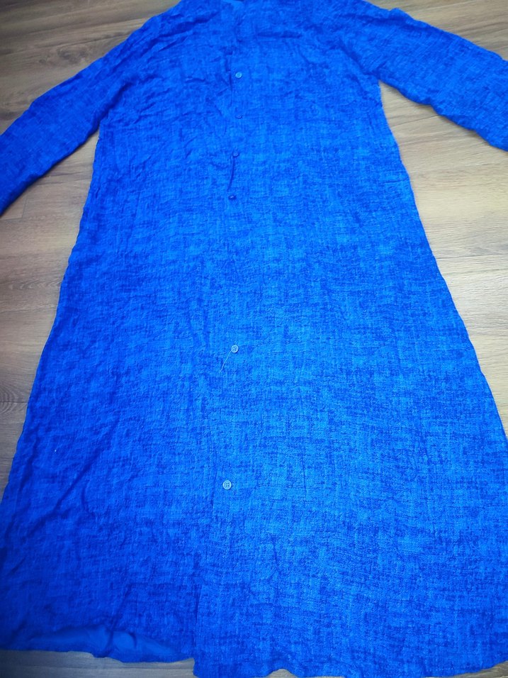 Kadın Mavi Uzun Kollu Bol Kesim Uzun Elbise 42 /44 beden uyumlu - Görsel 5