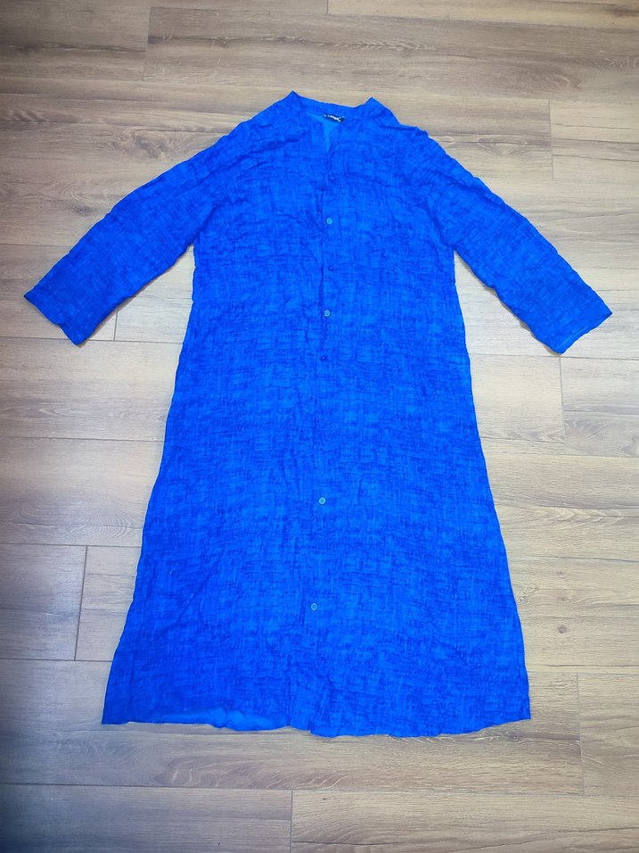 Kadın Mavi Uzun Kollu Bol Kesim Uzun Elbise 42 /44 beden uyumlu - Görsel 4