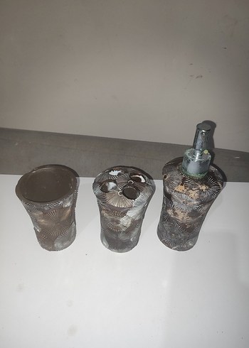 Kahverengi Gri Desenli Banyo Seti sabunluk - Görsel 2