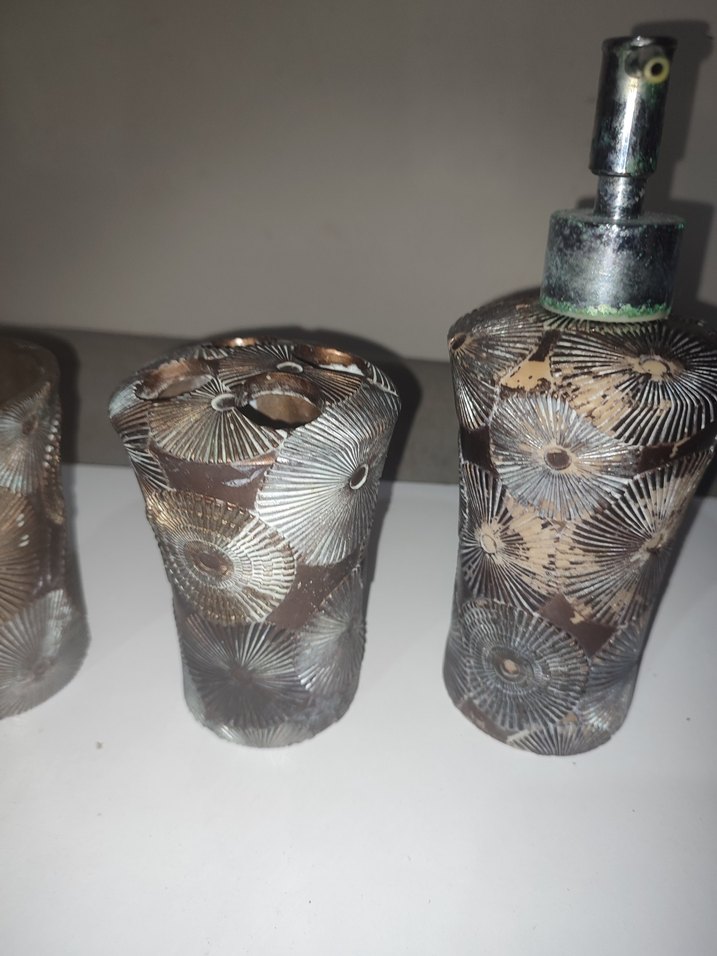 Kahverengi Gri Desenli Banyo Seti sabunluk - Görsel 3