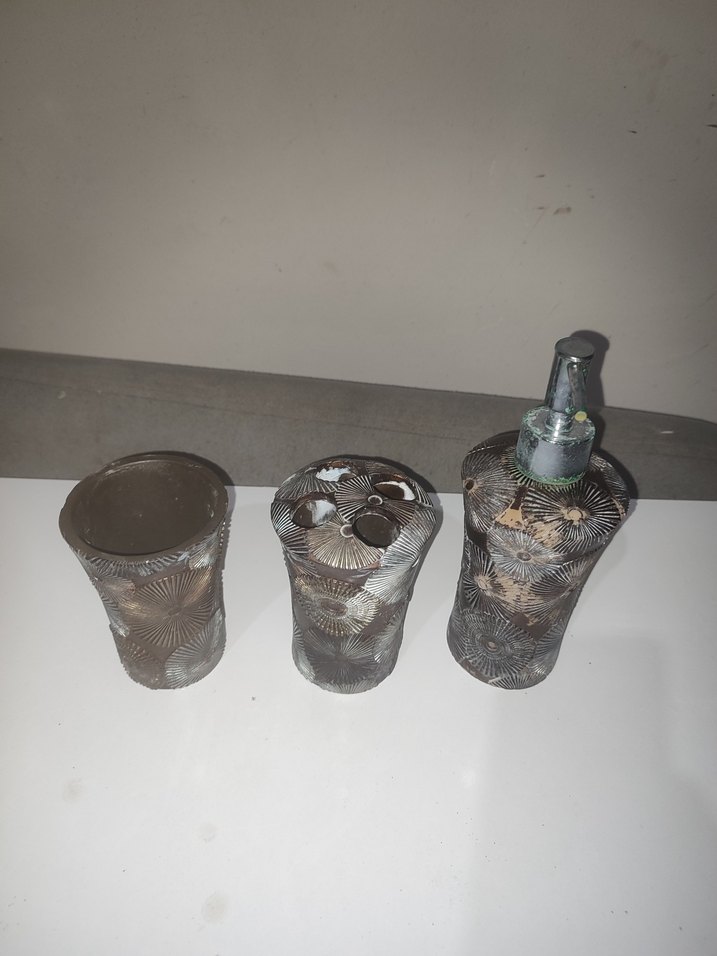 Kahverengi Gri Desenli Banyo Seti sabunluk - Görsel 2