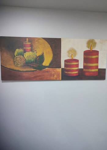 Kırmızı Şeritli Mumlar ve Doğal Objeler Tablosu - Görsel 2