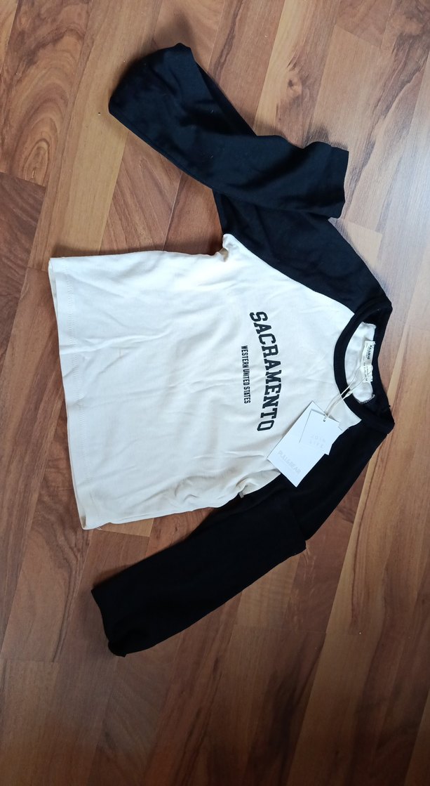 Kadın Siyah Beyaz Uzun Kollu Rahat Tişört - Görsel 2