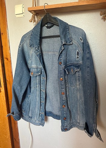 Düğmeli oversize Mavi Denim Ceket