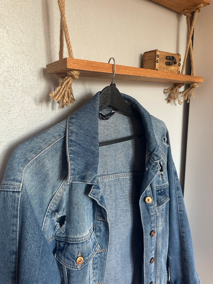 Düğmeli oversize Mavi Denim Ceket - Görsel 2