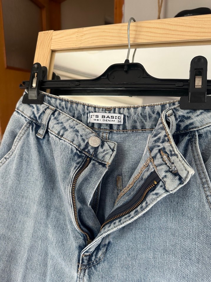 Kadın Mavi Bol Kesim Kemerli Midi Kot Pantolon - Görsel 2