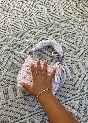 Bohem Tarz Beyaz Örgü Kadın Çanta - Görsel 3