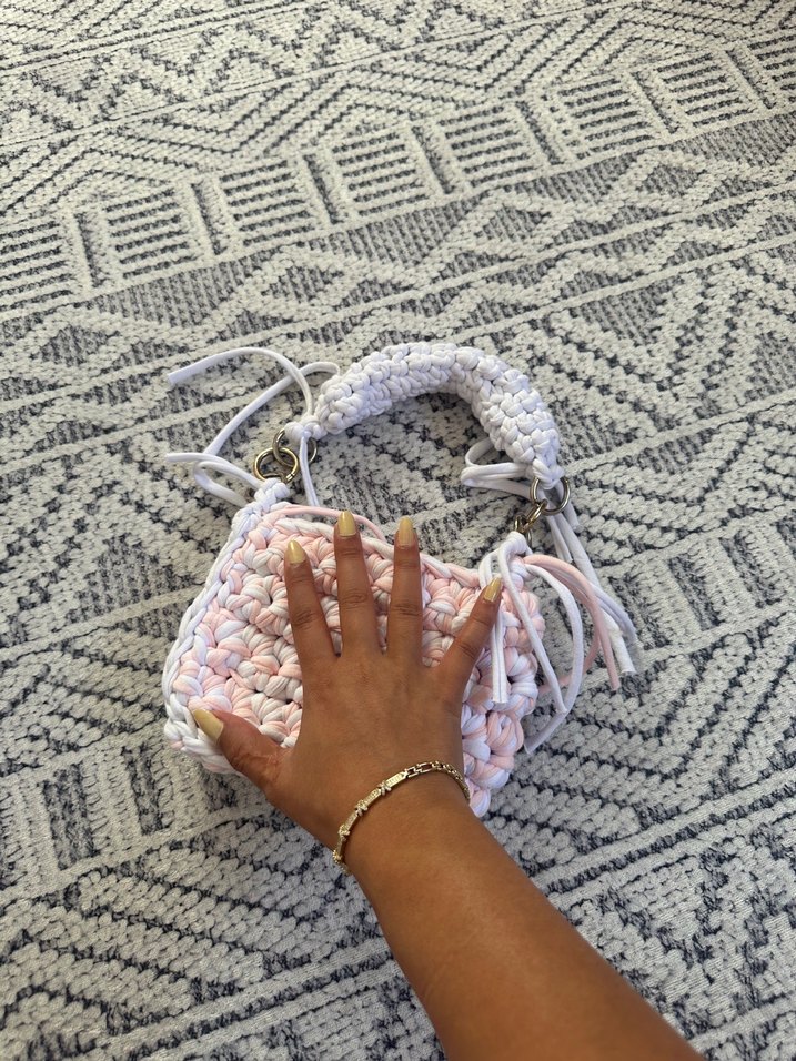 Bohem Tarz Beyaz Örgü Kadın Çanta - Görsel 3