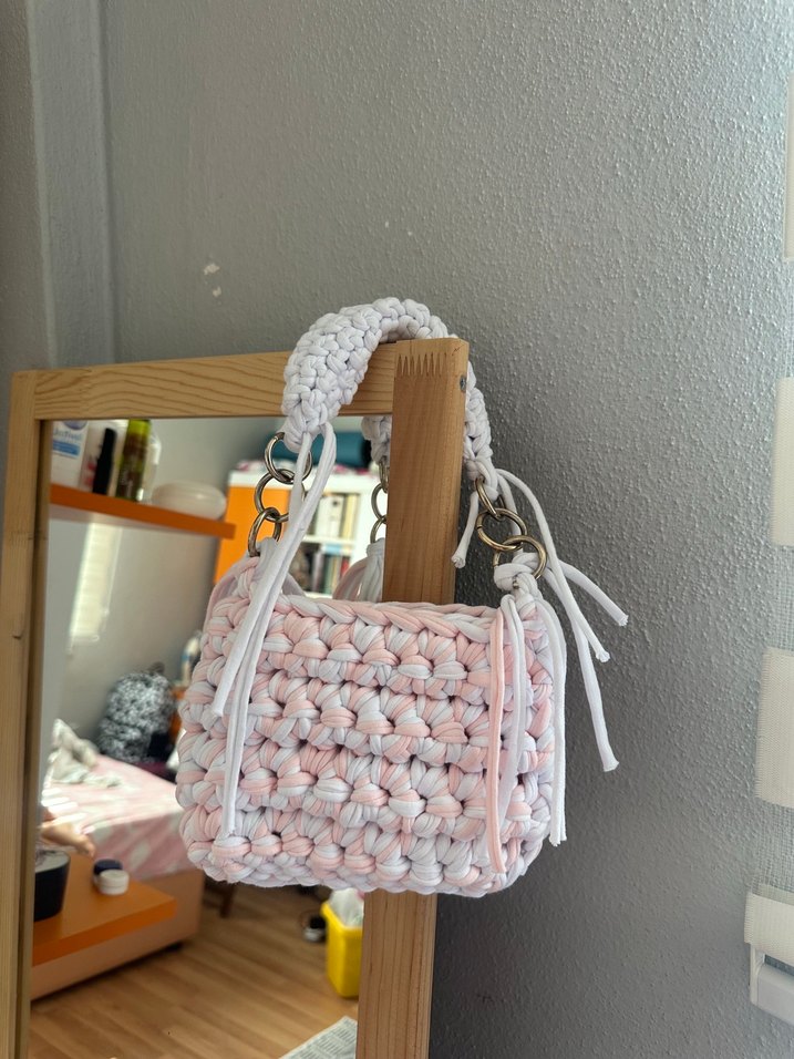 Bohem Tarz Beyaz Örgü Kadın Çanta - Görsel 5