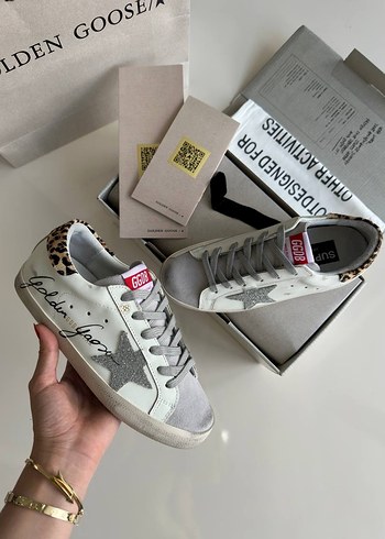 Golden Goose Deluxe Leopar Detaylı Beyaz Golden Goose Spor Ayakkabı