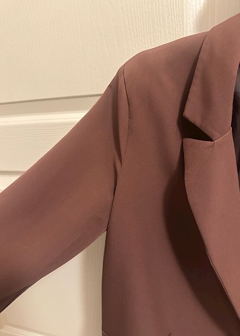 38 Beden kahverengi Renk Düğmeli Kahverengi Kadın Blazer Ceket