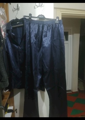 Lacivert Uzun Kollu Saten Erkek Pijama - Görsel 3