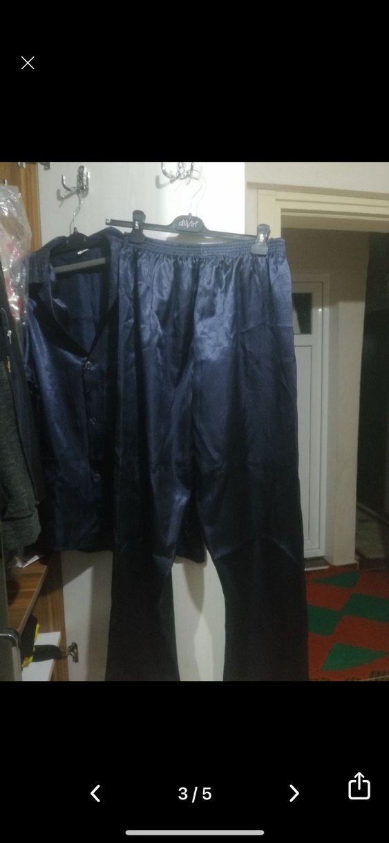 Lacivert Uzun Kollu Saten Erkek Pijama - Görsel 3