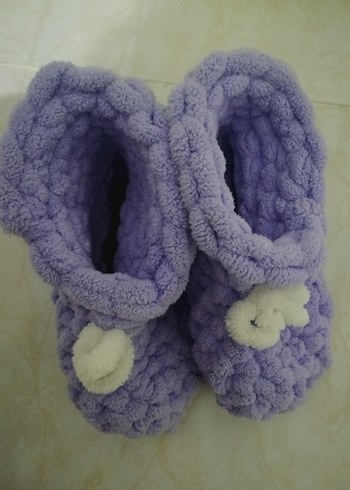 Mor Nakışlı Örgü Kız Ev Terliği - Görsel 6