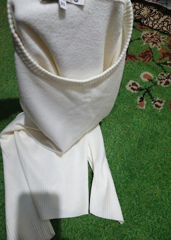 Beyaz Pamuklu Triko Kazak 3XL - Görsel 8