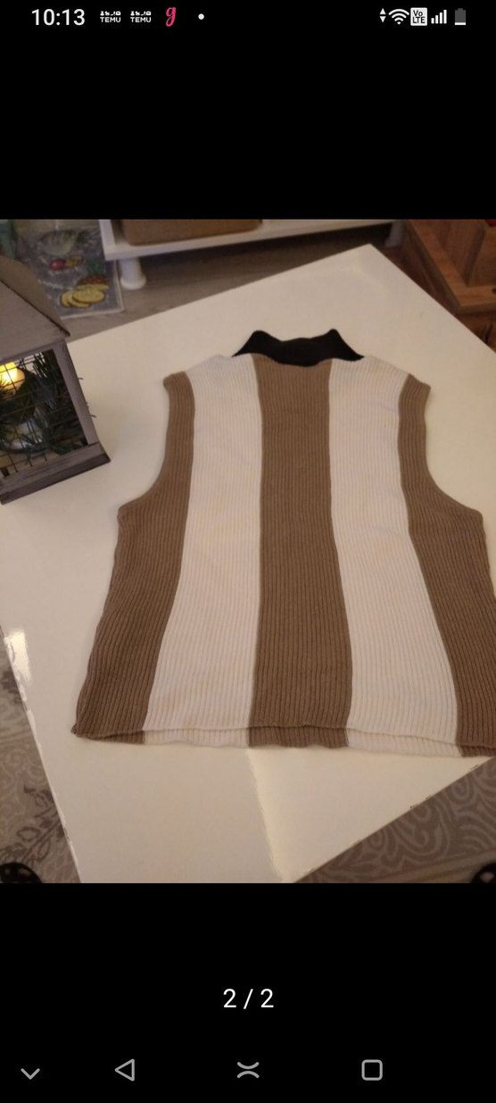 Kadın Kahverengi ve krem Triko Boğazlı Kolsuz Kazak - Görsel 2