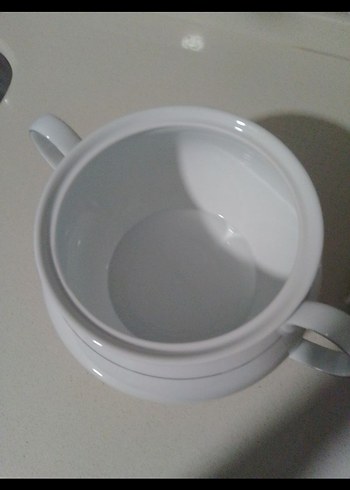 Modern Klasik Beyaz Çift Kulplu Porselen Çorba Tenceresi - Görsel 3